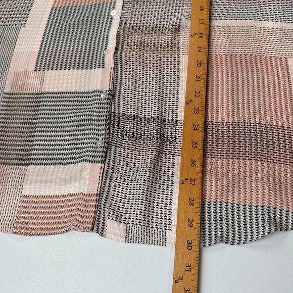 Rose And Olive Top Womens 2X Pink Geo Patchwork 3/4 Sleeve Button Front Career - Picture 9 of 11